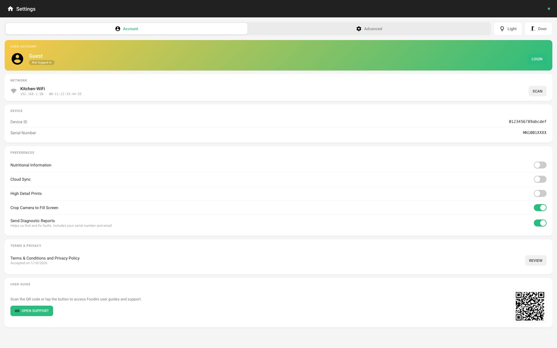 The Account tab of Settings